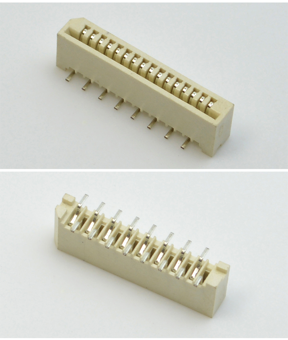 FPC插座 FFC软排线接插件间距1.0mm-18P单面接立贴错位无锁连接器,宏利